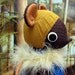 SALE - Brown Woollen Mouse - Handmade plush sculpture - brown woollen body with felt ears and tail - wearing tunic,hat and woollen boots.