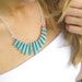Turquoise & Coral Fan Necklace on Silver Chain