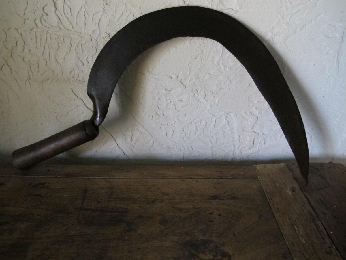 Antique vintage scythe/Sickle tool hand wooden handle