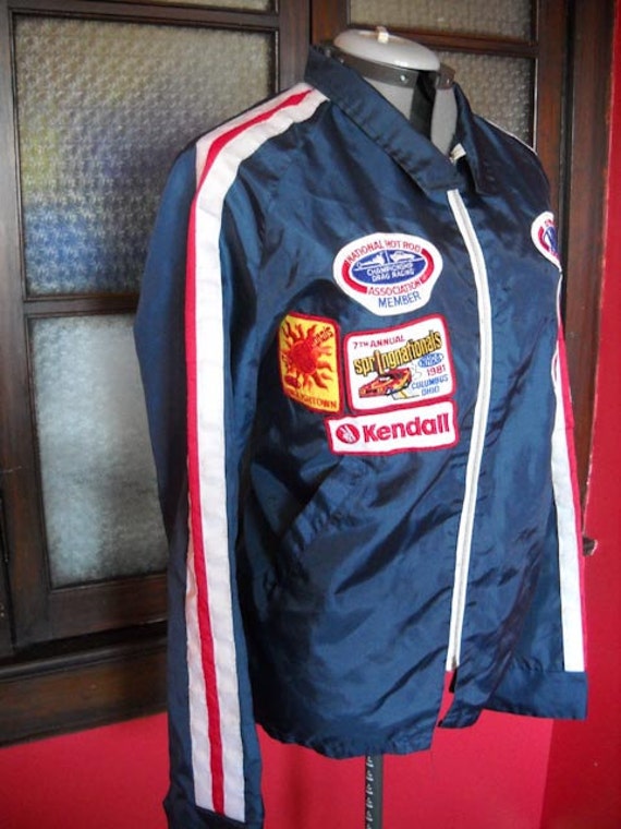 vintage 80s mens DRAG RACE mechanics patch jacket