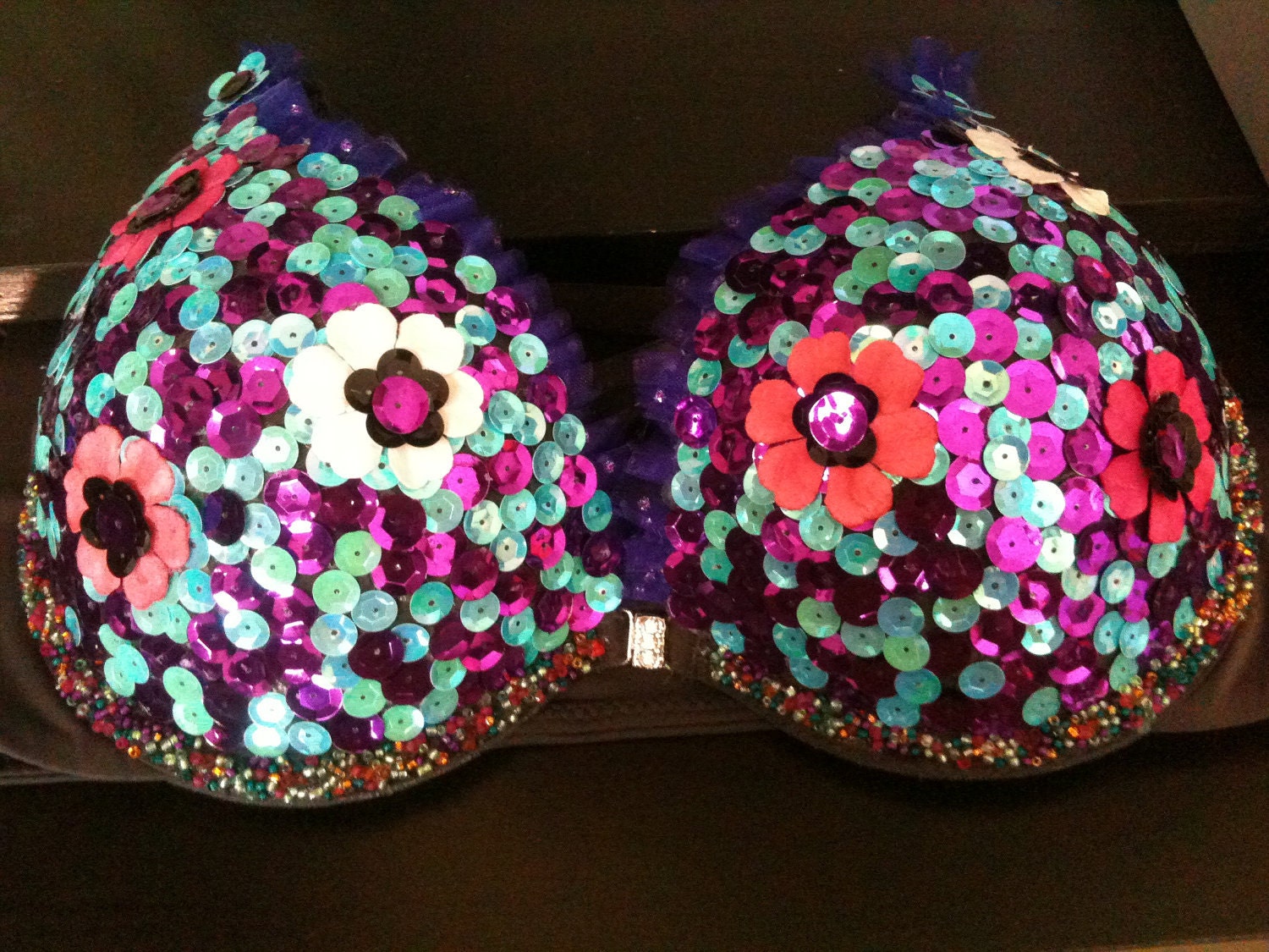 Made to order Handmade Bra //Turquoise With Flowers