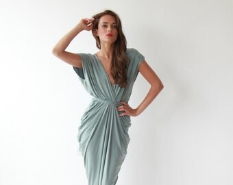 Formal maxi bridesmaids sage color dress , Sage maxi gown 1008