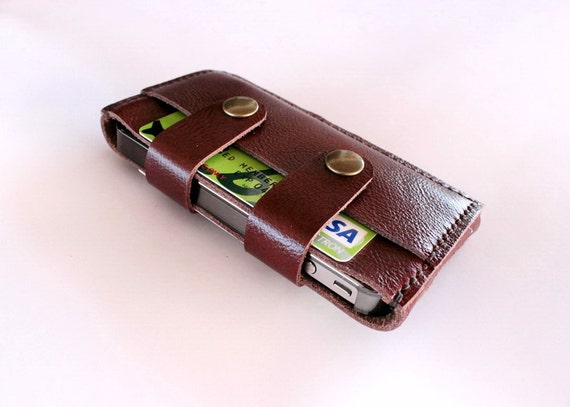 Maroon awesome leather iPhone wallet case by AwesomeWomen on Etsy
