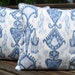 CLOSEOUT SALE - Set (2) blue/white ikat pattern & fabric both sides with piping/welting, 20x20