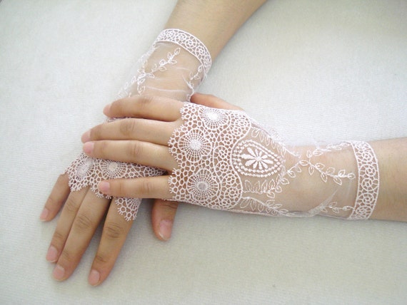 Dusty Rose Lace Gloves Bridal Accessory Fingerless Gloves