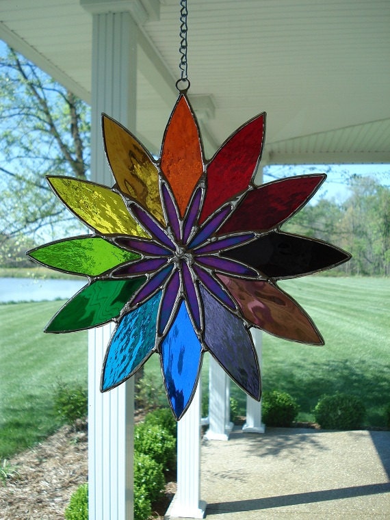 Items similar to Stained Glass Starburst Window Panel Suncatcher on Etsy