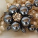 Vintage Pearl Necklace, Large Faux Grey Pearls and Smokey Crystals, Like New