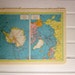 Vintage Polar Map, Colorful 1950s Atlas Map of Antarctica and North Pole