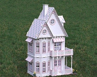 Deluxe Victorian Gingerbread Dollhouse kit, Doll House kit. Heart motif, wood.