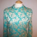 RESERVED FOR ROBYN 60s 70s Teal with Gold Brocade Flowers Formal Vintage Maxi Dress