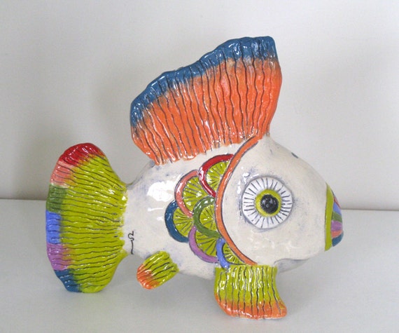 Items Similar To Handmade Ceramic COLORFUL FISH On Etsy