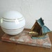 Vintage French ART DECO LAMP, Bed side lamp, on a small marble plate, with copper sailboat and captain..