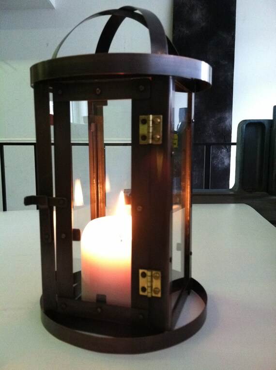 Modern Lantern Style Candle Holder Bronze Patina