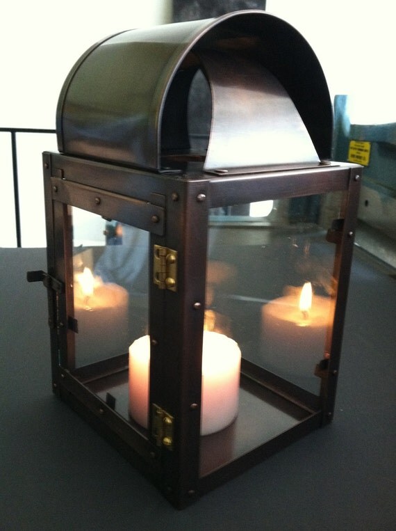 Items similar to Copper lantern candle holder with bronze patina on Etsy