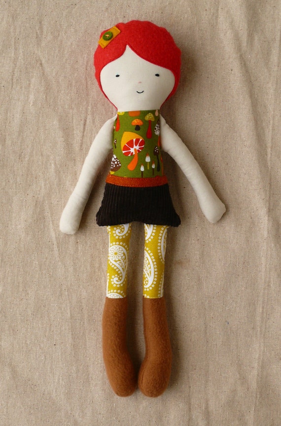 Fabric Doll with bright red hair