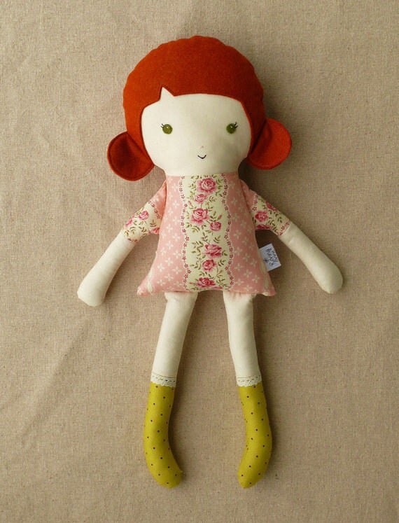 Fabric Doll Rag Doll with Red Hair by rovingovine on Etsy