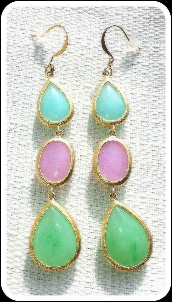 Triple Drop Stone Earrings by stitchandstonedesign on Etsy