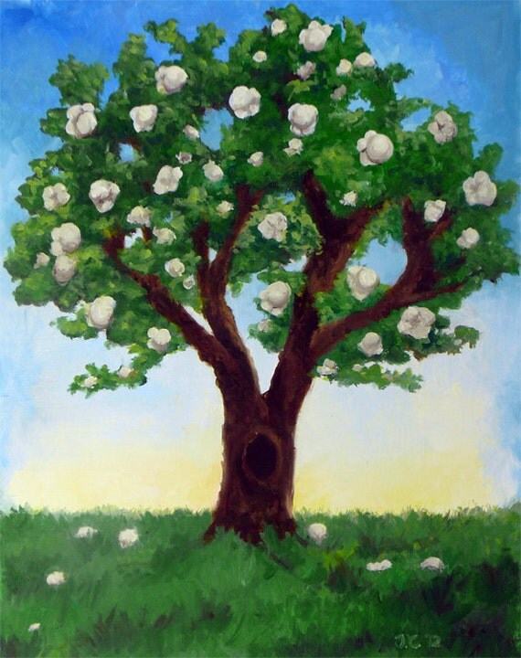 Items similar to Popcorn Popping on the Apricot Tree Oil Painting on Etsy
