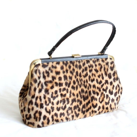 Vintage Leopard Handbag Print Purse Faux Fur by vintagestylecloset