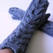 SALE off 30% Hand knitted wool Women Mittens Cable knit Denim Blue