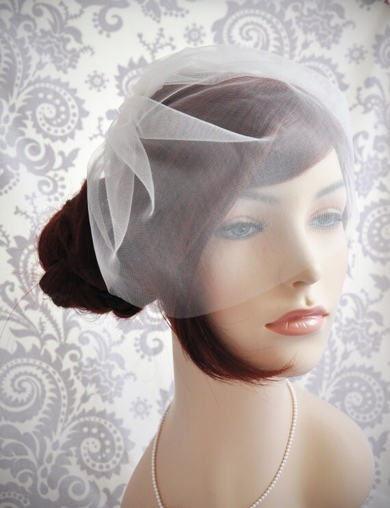 Wedding Veil - Bridal Veil, Birdcage Veil ivory, Tulle Birdcage Veil, Blusher Veil, ivory, white, off-white, champagne, blush, 11"