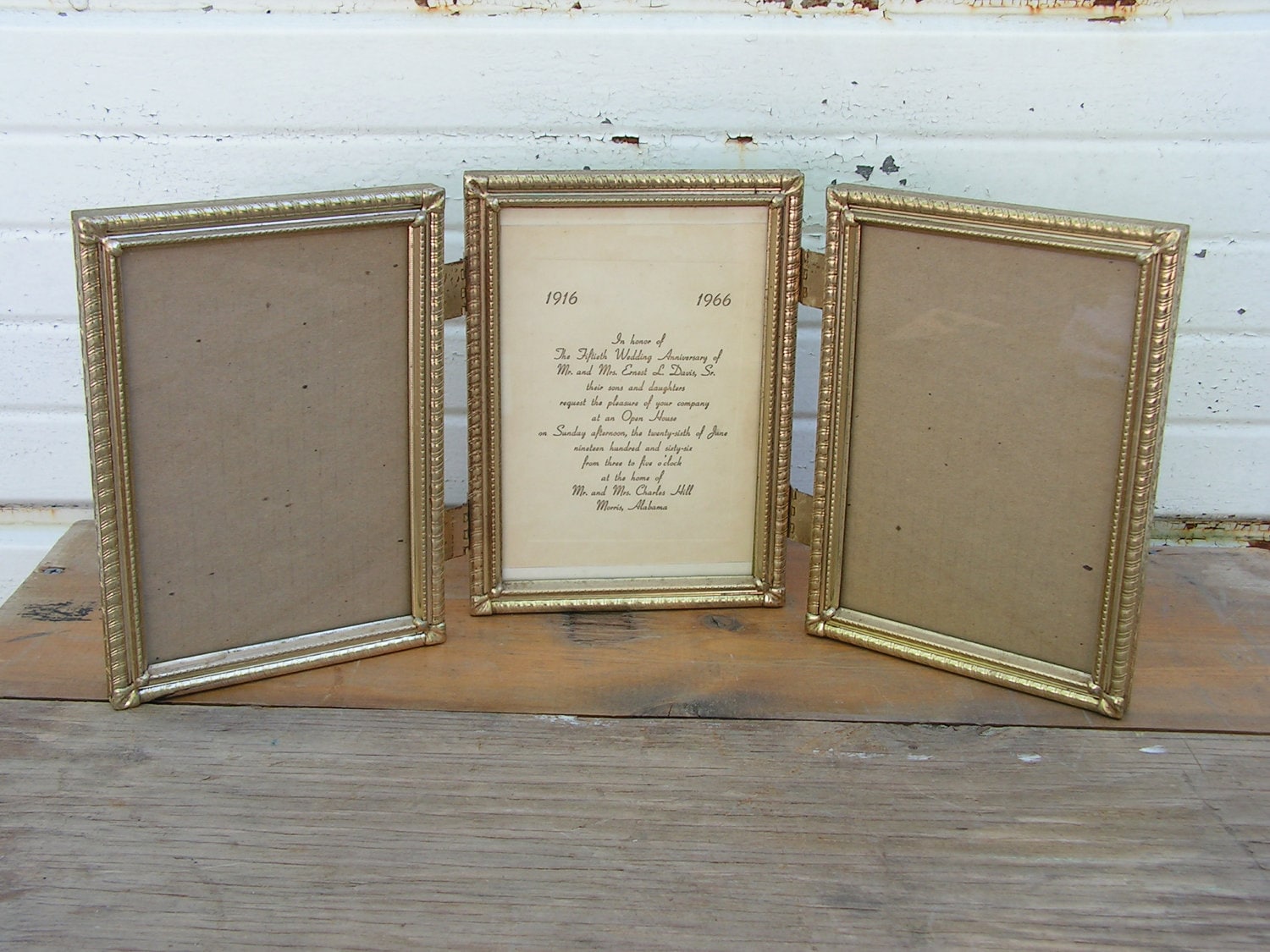 TRIPLE 5x7 Metal FRAME 3 Photo Vintage Triple Hinged 5 x 7