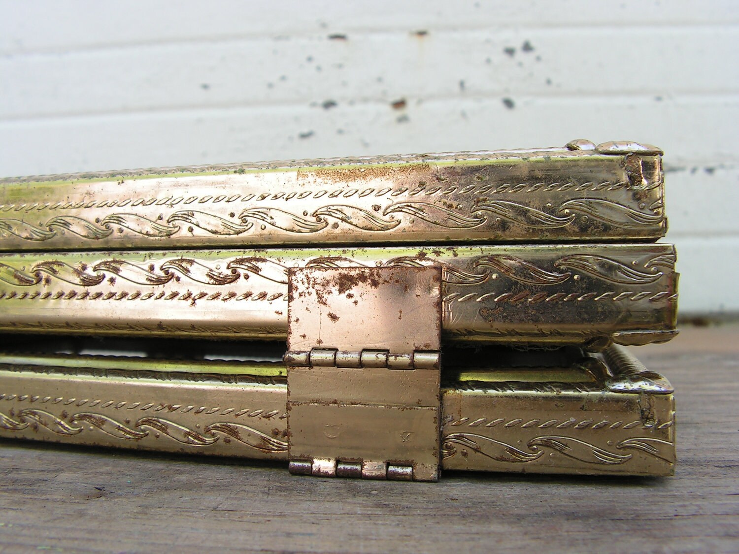 TRIPLE 5x7 Metal FRAME 3 Photo Vintage Triple Hinged 5 x 7