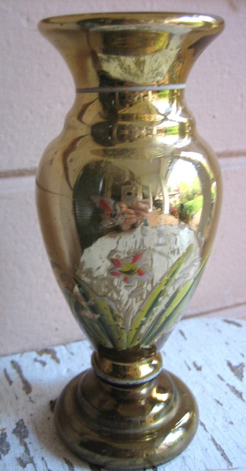 Vintage Gold Glass Vase 8