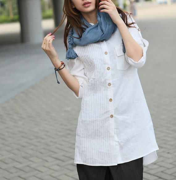 White Linen Shirt Custom Long Tunic