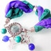 amethyst and malachite stone/ purple and emerald green silk /malachite pendant silver bracelet-Feminine, Handmade, OOAK, Christmas,