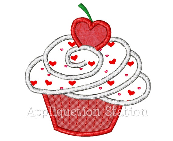 Valentine Birthday Cupcake Muffin Heart Cherry Applique