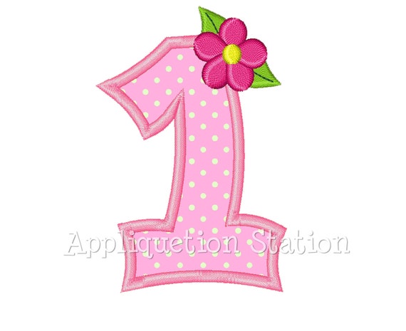Number One Flower 1st Birthday Applique Machine Embroidery