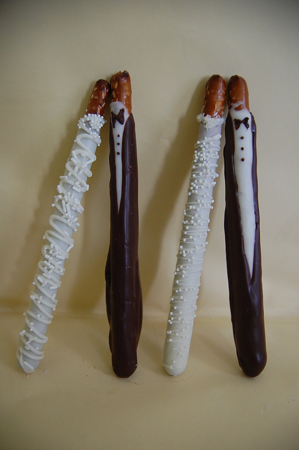 BRIDE and GROOM chocolate covered PRETZEL rods wedding favors