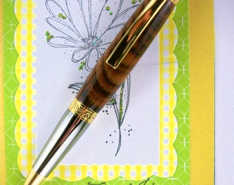 Handcrafted Wooden Pen Hand Turned Quarter Sawn and Gold and Black TN Hardware 232N