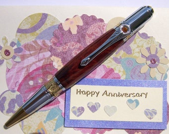 Handcrafted Wooden Pen Hand Turned Manazanita Burl and Chrome and Gold TN Hardware 236O