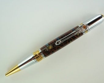 Handcrafted Pen Hand Turned Stabilized Seed Pod and Acrylic and Chrome and Gold TN Hardware 238O