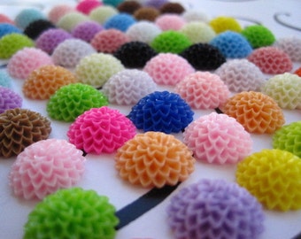 Resin Cabochon Flower/ Resin Flower Cabochons 24 pc Mixed Lot 15mm Resin Dahlia Mum Cabochon ....Perfect for Rings, Bobby Pins and more