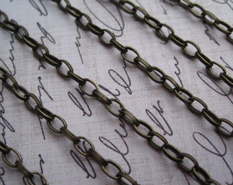 Antique Bronze Chain / Oval Links / 10 to 20 Feet Antique Bronze Open Link Chain / Necklace Finding / 3mm x 5mm x .7mm