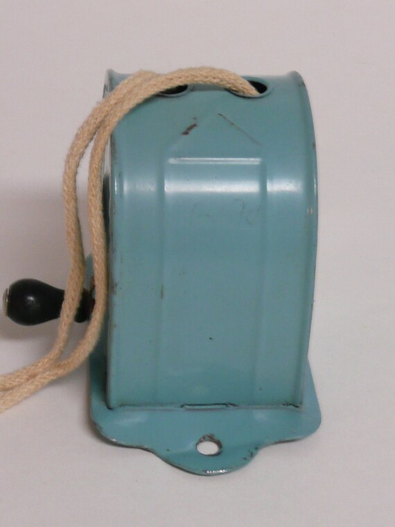 1940s Aqua Turquoise Metal Retractable Clothesline Vintage