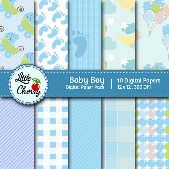 baby boy 10 printable Digital Scrapbooking papers 12 x12