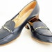 Vintage navy blue shoes/ vintage dark blue loafers/ navy blue flats/ women's/ size 8/ Little Capezio