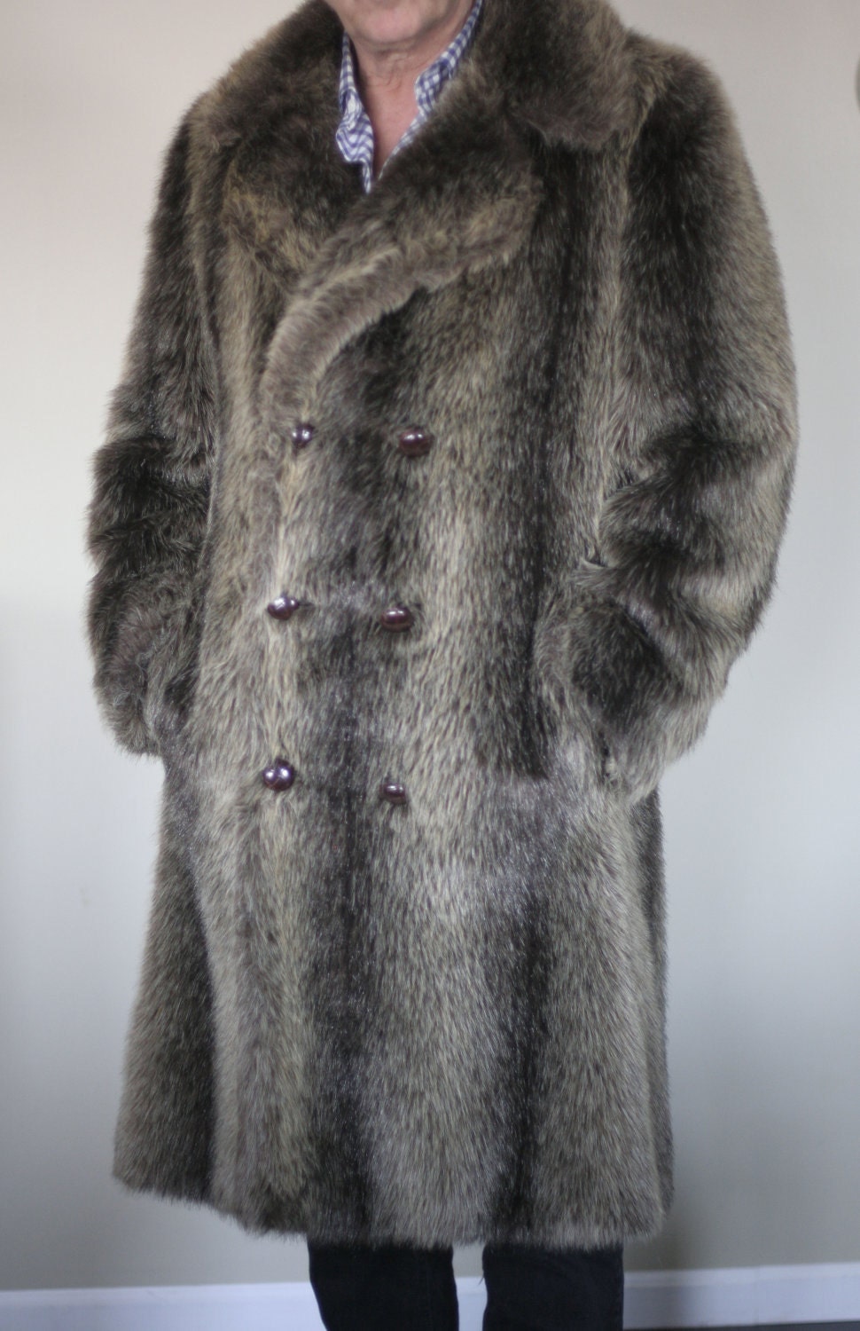 vintage mens faux fur coat full length