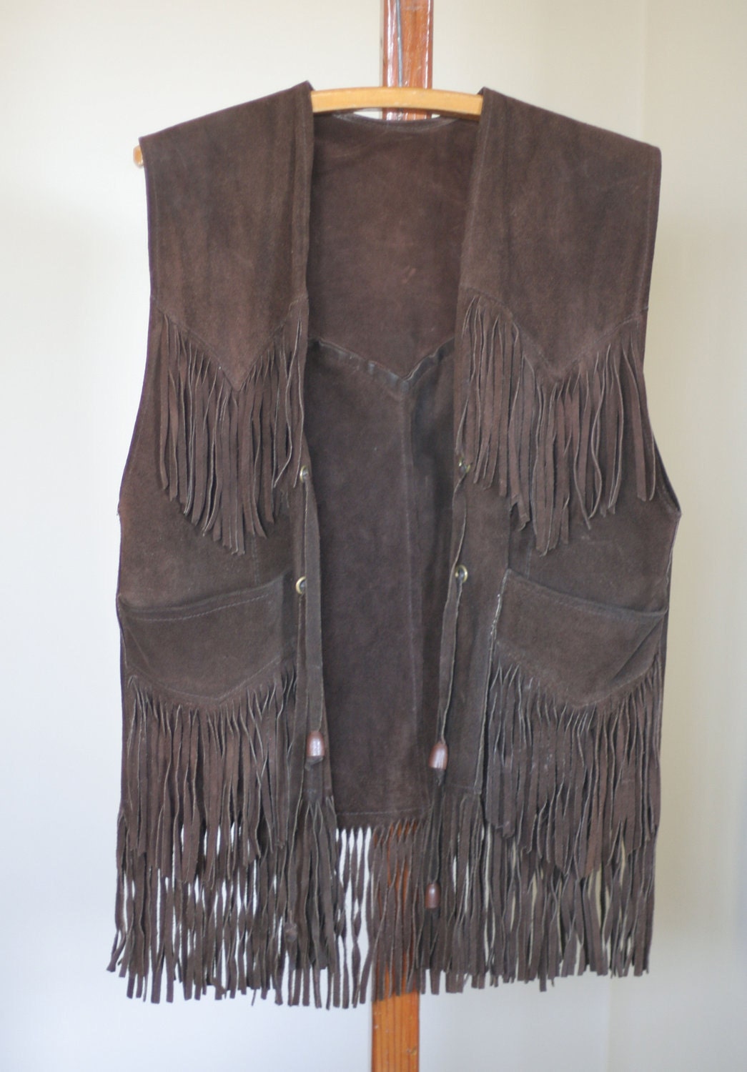 vintage brown suede mens vest boho hippie