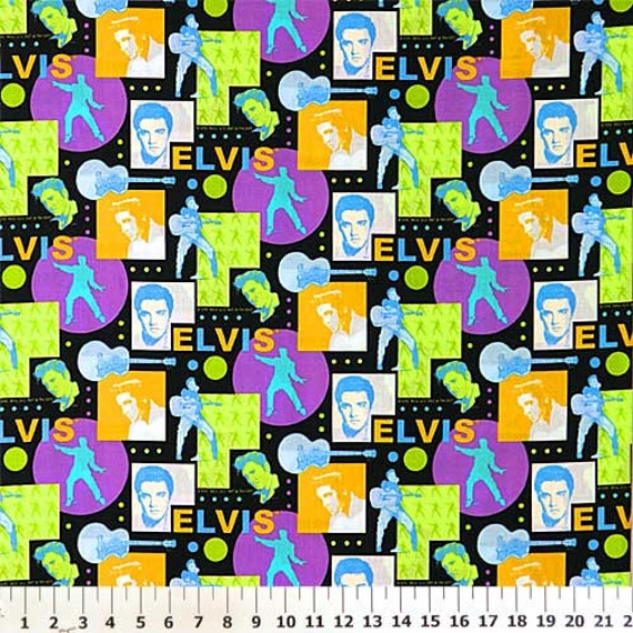 Elvis Presley Cotton Fabric Graphic Purple Green Blue By Weiselect 8333