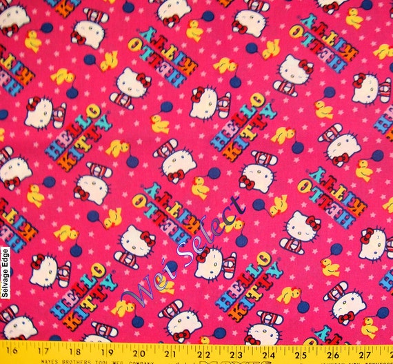 Hello Kitty Cotton Fabric Scattered Kitty on Hot Pink by weiselect
