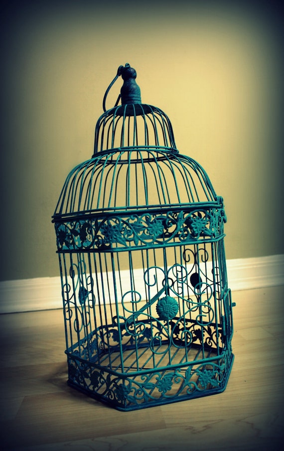 Turquoise Bird Cage Decorative Piece or Wedding Card Holder