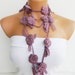 Hand made crochet Pink Flower Lariat Scarf. Fashion Flower Scarves, Necklace...
