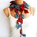 Red, bluish gray, womens lariat scarf, Crochet ivy, ivy leafs Lariat Scarf. Fashion Flower Scarves, Necklace...