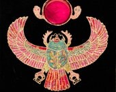 Ornate Gilded Egyptian Beetle with Inlaid Red Sea Shell