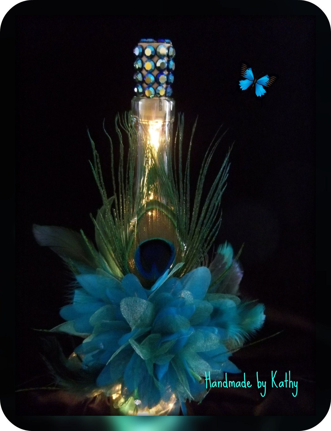 Decorated Lighted Wine Bottle
